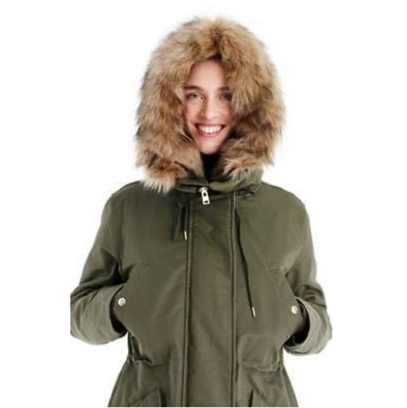 J CREW GREEN COAT WITH FUR HOODIE - Picture 5 of 5